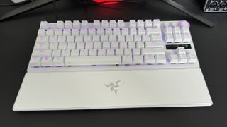 Razer's latest Huntsman V3 Pro TKL gaming keyboard on a desk.