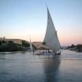 A felucca sailboat gliding across the water