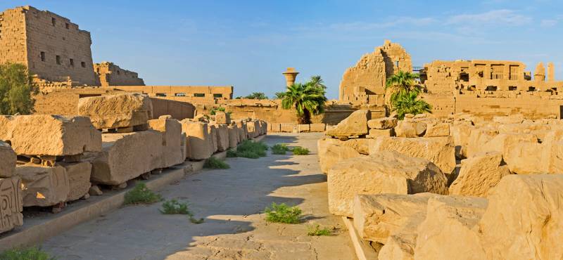 The panoramic view of the southern processional route of Karnak Temple, Luxor, Egypt