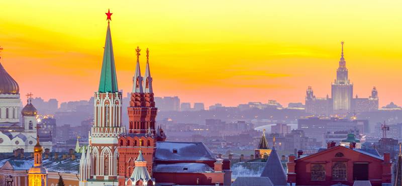 The skyline of Moscow with the Kremlin cathedrals