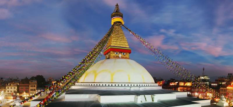 Evening view of Bodhnath stupa in Kathmandu, Nepal