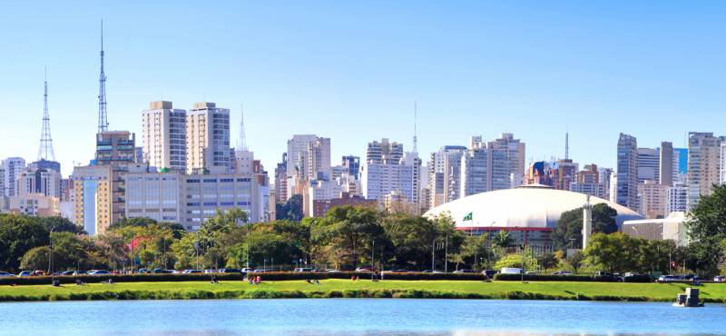 The skyline of Sao Paulo city seen from Iberiapuera park